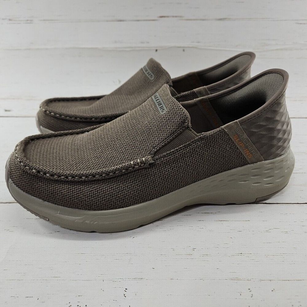 Skechers Parson Ralven Mens 9 Taupe Slip Ins Slip On Shoes Sneakers Memory Foam‎